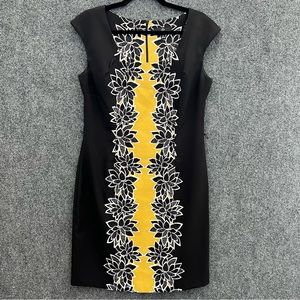 Ronni Nicole Dress Women’s 10 Gold and Black Floral Career Cap Sleeves
